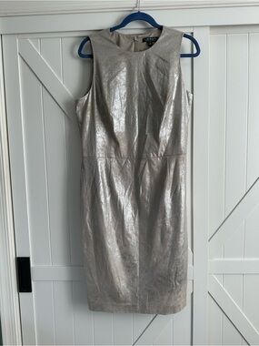 Lauren Ralph Lauren Metallic Silver Sheath Dress Sleeveless Size 16 Holiday